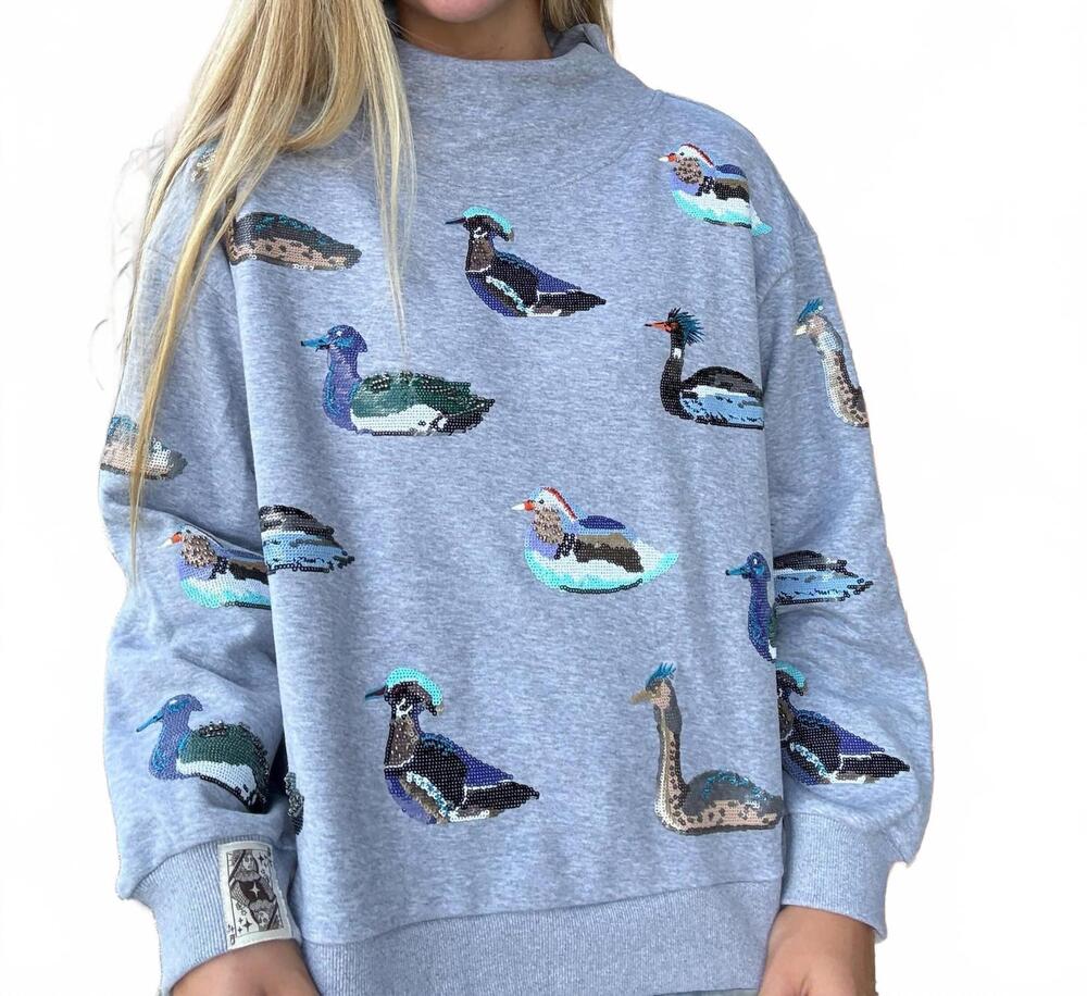 NEW QUEEN OF SPARKLES duck mockneck sweatshirt in dark grey/ multi - Picture 4 of 5